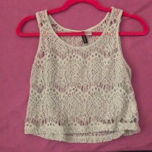 3for$30| H&M mint green crop crochet lace top US6